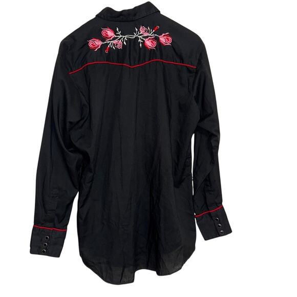 Vintage 80s Dee Cee Brand Black Western Shirt Red Embroidery Size L - Picture 2 of 7